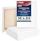 U.S. Art Supply 18 x 24 inch Stretched Canvas 12-Ounce Primed 6-Pack - Professional White Blank 3/4" Profile Heavy-Weight Gesso Acid Free Bulk Pack - Painting, Acrylic Pouring, Oil Paint