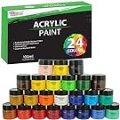 U.S. Art Supply 24 Color Acrylic Paint Jar Set 100ml Jars (3.33 fl oz) - Professional Artist Bright and Vivid Opaque Colors giving you the full range of color spectrum in one set